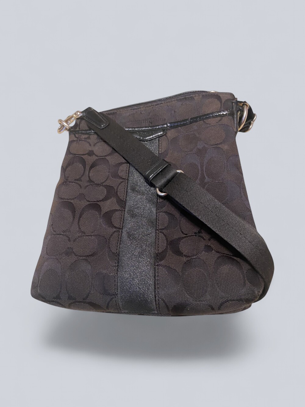 COACH Signature Brown Black Messenger Style Crossbody Purse Handbag